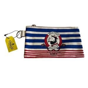 NEW! Chalo Seattle WA Small Pouch Bag Blue Red White Striped Travel Accessory